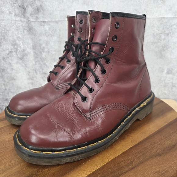 Dr Martens 1460 Boots Mens 9 Cherry Red Leather Moto Combat 8-Eye‎ England main image 12